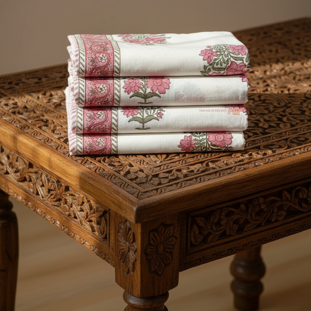 Sage Palm Leaf – Super King Size Block Print Bedsheet (274 x 274 cm) | 100% Percale Cotton | Includes 2 Pillow Covers