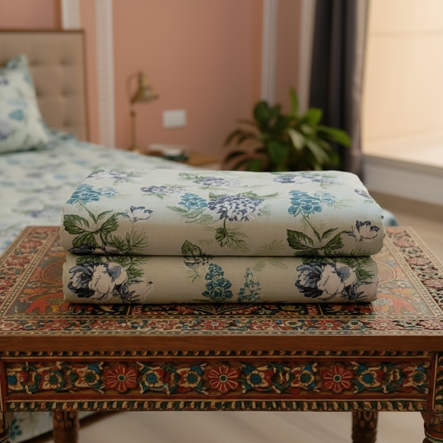 Terracotta Anokhi Vine Bloom – Super King Size Jaipuri Cotton Bedsheet (270 x 270 cm) | Includes 4 Pillow Covers