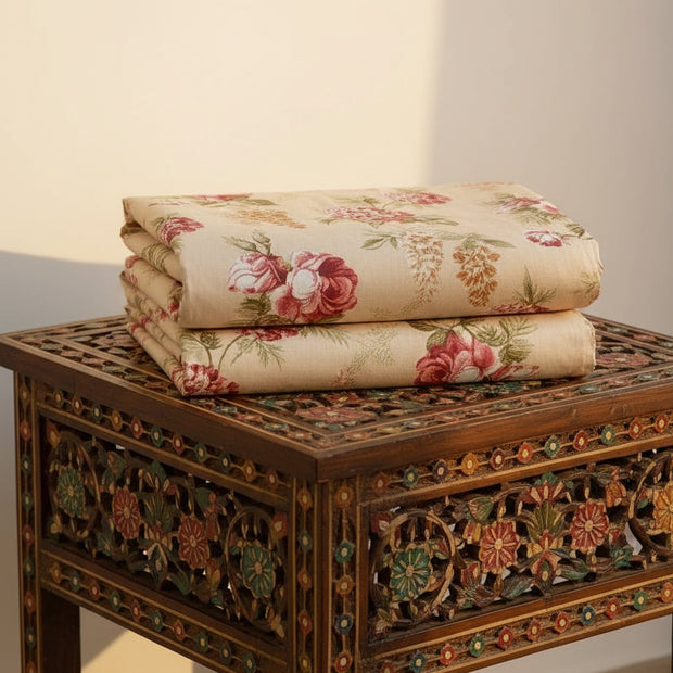 Coral Anokhi Garden Bloom Jaipuri Cotton Bedsheet 270 x 270 cm with 4 Pillow Covers