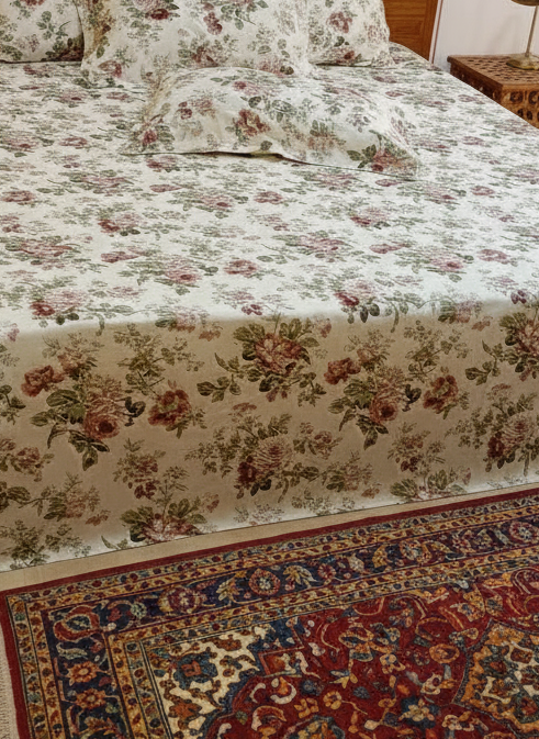 Soft Beige Anokhi Blossom – Super King Size Jaipuri Cotton Bedsheet (270 x 270 cm) | Includes 2 Pillow Covers