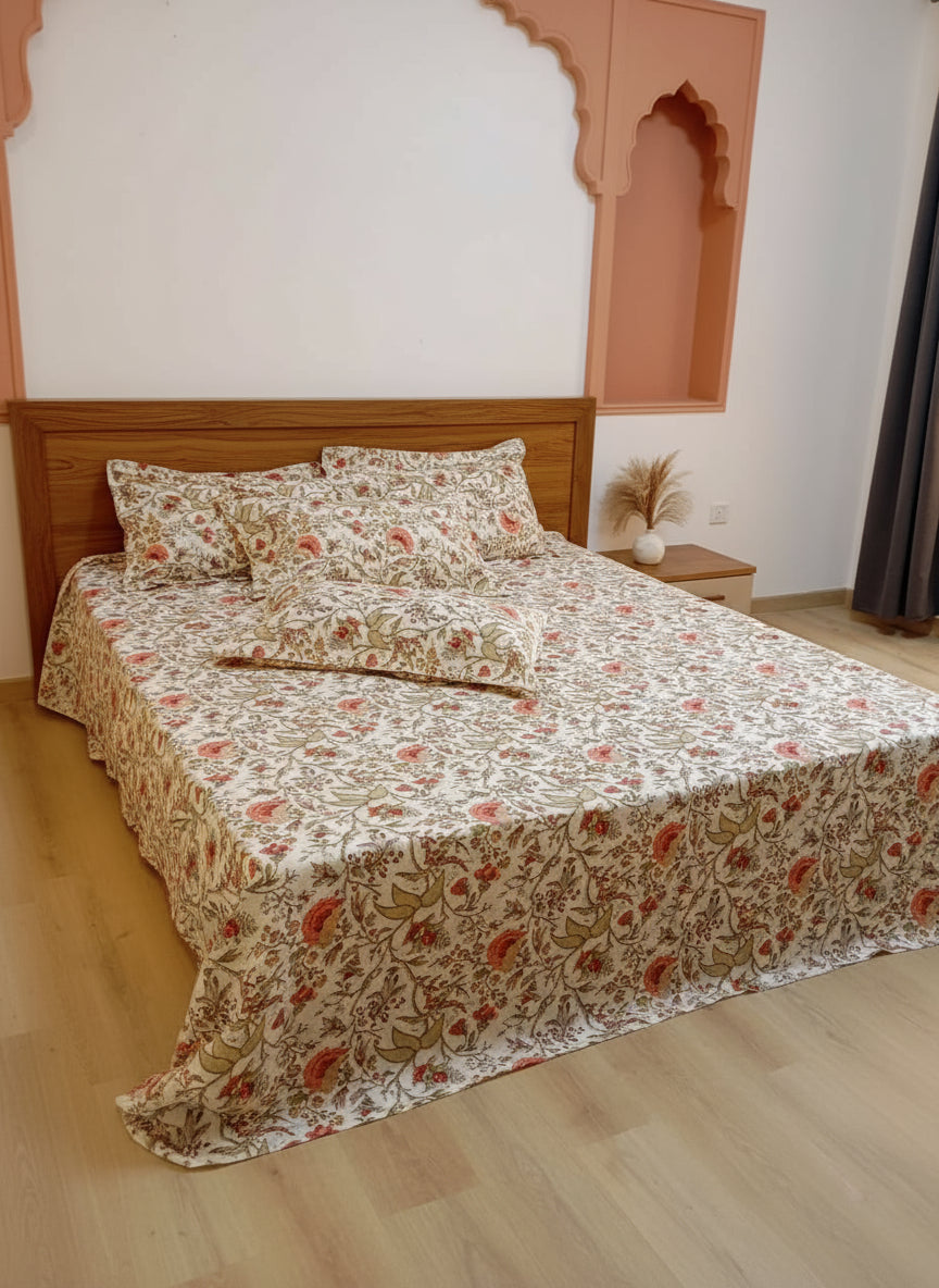Floral Anokhi Serenity Jaipuri Cotton Bedsheet 270 x 270 cm with 4 Pillow Covers