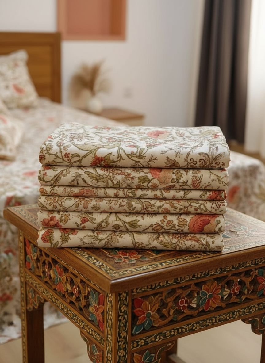 Floral Anokhi Serenity – Super King Size Jaipuri Cotton Bedsheet (270 x 270 cm) | Includes 4 Pillow Covers