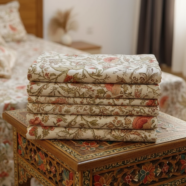 Floral Anokhi Serenity – Super King Size Jaipuri Cotton Bedsheet (270 x 270 cm) | Includes 4 Pillow Covers