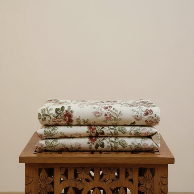 Soft Beige Anokhi Blossom – Super King Size Jaipuri Cotton Bedsheet (270 x 270 cm) | Includes 4 Pillow Covers