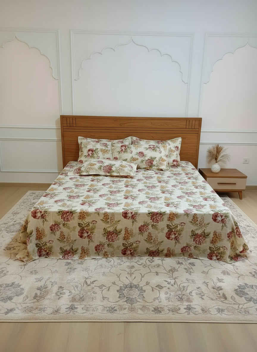 Aqua Anokhi Grace Jaipuri Cotton Bedsheet 270 x 270 cm with 4 Pillow Covers