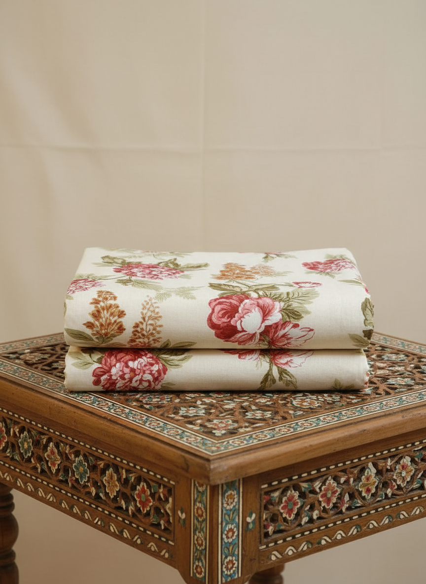 Aqua Anokhi Grace – Super King Size Jaipuri Cotton Bedsheet (270 x 270 cm) | Includes 4 Pillow Covers