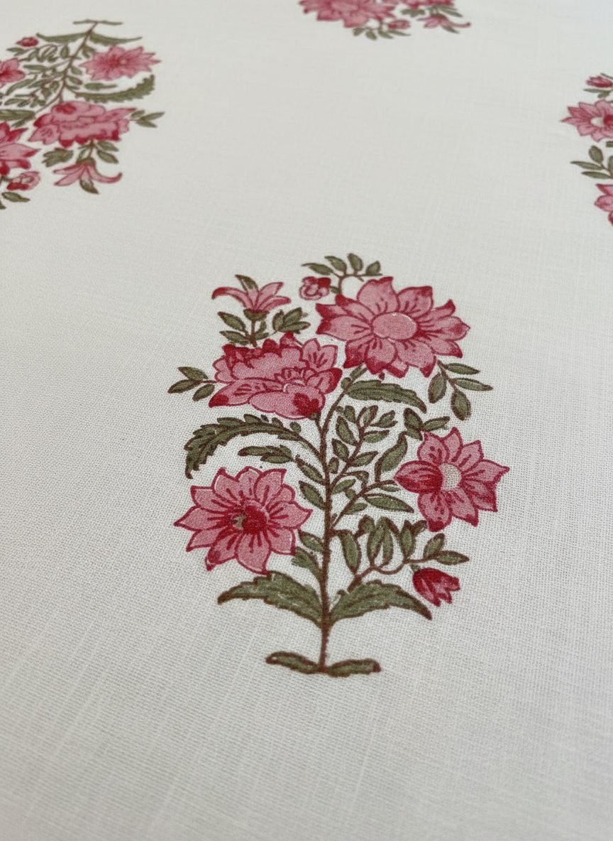 Sage Palm Leaf – Super King Size Block Print Bedsheet (274 x 274 cm) | 100% Percale Cotton | Includes 2 Pillow Covers