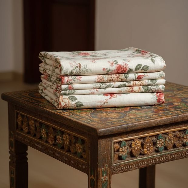 Blue Anokhi Petal Whisper – Super King Size Jaipuri Cotton Bedsheet (270 x 270 cm) | Includes 4 Pillow Covers