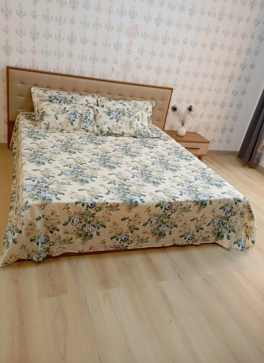 Azure Anokhi Leaf Harmony Jaipuri Cotton Bedsheet 270 x 270 cm with 4 Pillow Covers