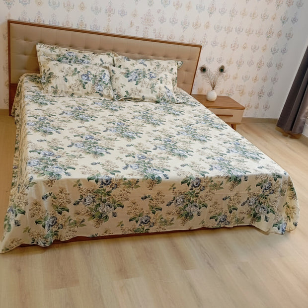 Azure Anokhi Leaf Harmony Jaipuri Cotton Bedsheet 270 x 270 cm with 4 Pillow Covers