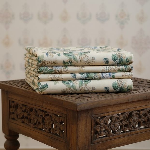 Azure Anokhi Leaf Harmony – Super King Size Jaipuri Cotton Bedsheet (270 x 270 cm) | Includes 4 Pillow Covers