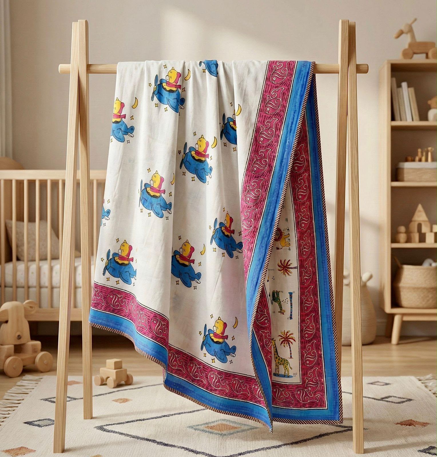 Dreamy Teddy Bear Reversible Muslin Cotton Kids Dohar – Single Size (60 x 90 inch / 150 x 220 cm) | 100% Muslin Cotton | 1 Piece