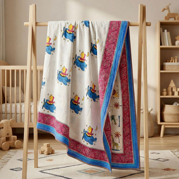 Dreamy Teddy Bear Reversible Muslin Cotton Kids Dohar – Single Size (60 x 90 inch / 150 x 220 cm) | 100% Muslin Cotton | 1 Piece