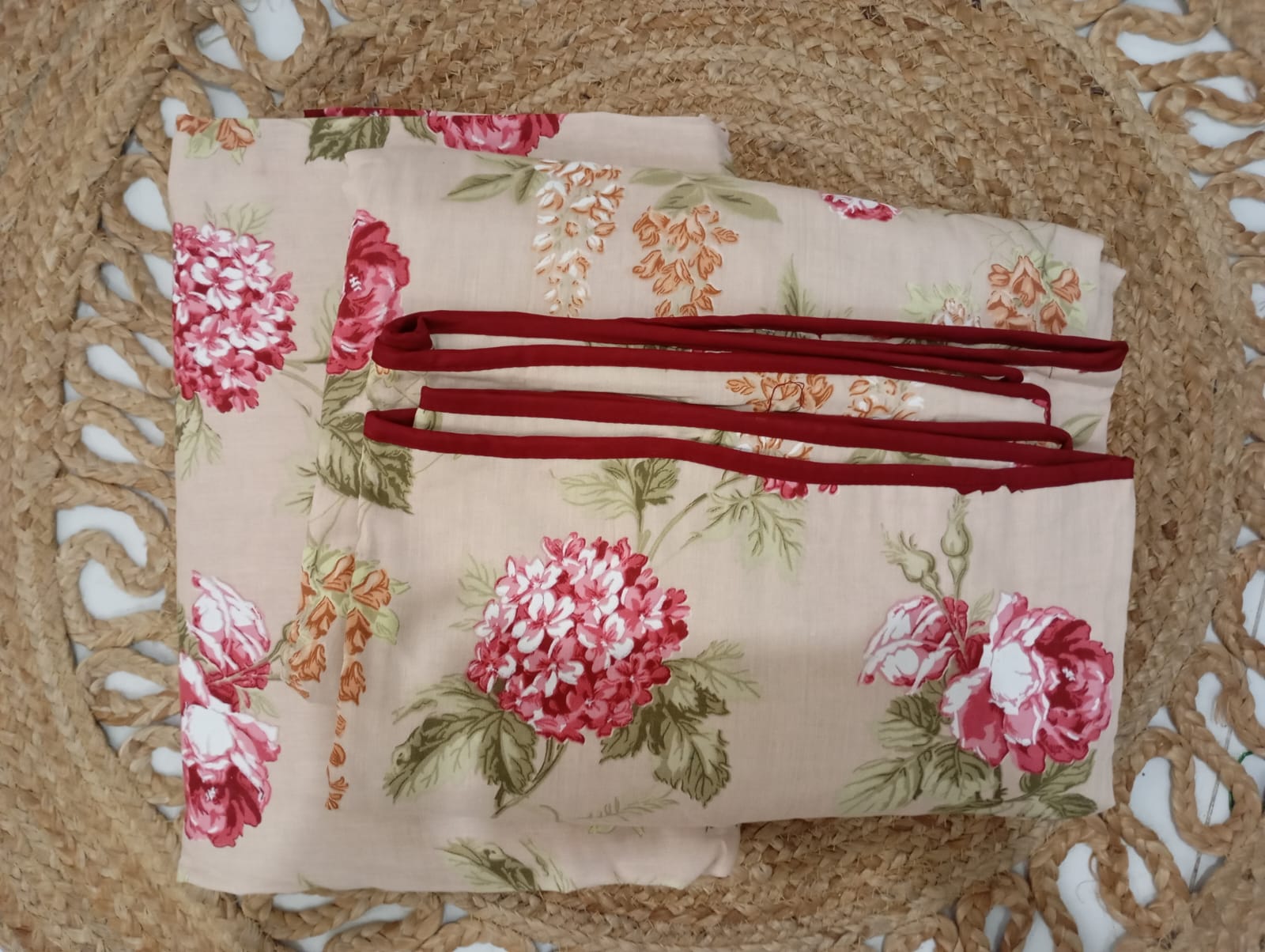 Rosé Meadow Bloom Dohar (Single Size, Set of 2 60 by 90 Inch) | Malmal Muslin Cotton | Lightweight & Breathable