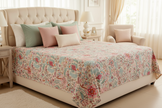 Floral Garden Bliss – Super King Size Bedsheet (270 x 270 cm) | 100% Cotton | Includes 2 Pillow Covers