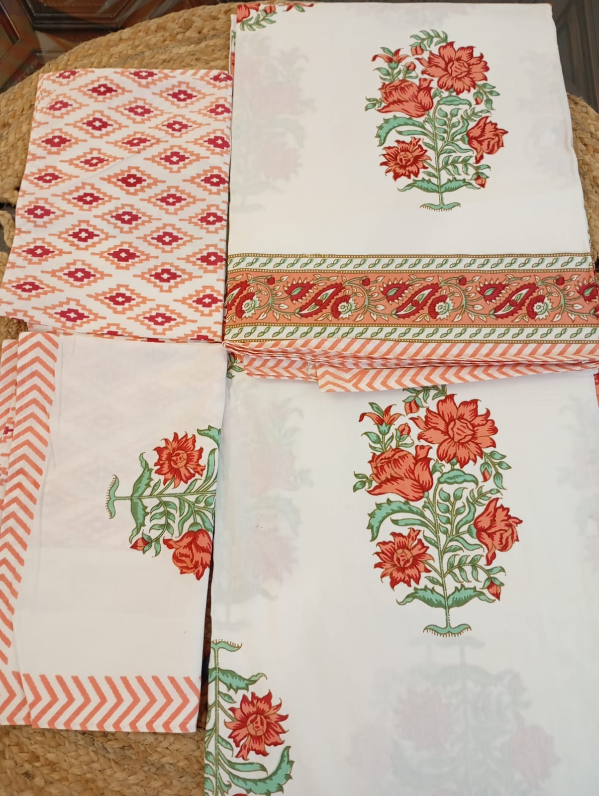 Red Coral Blooms -Super King Bedsheet with 2 Pillow Covers (Dispatch Time 24 hours)