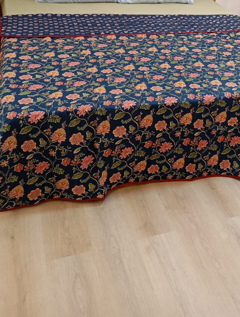 Midnight Gulnaar Ajrakh Dohar – Standard King Size (240 x 260 cm) | 100% Muslin Cotton | Lightweight and Breathable