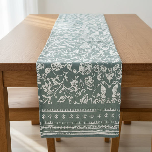 Blue Heaven Jaipuri Cotton Table Runner – 40x250 cm – Handcrafted Elegance for Every Setting