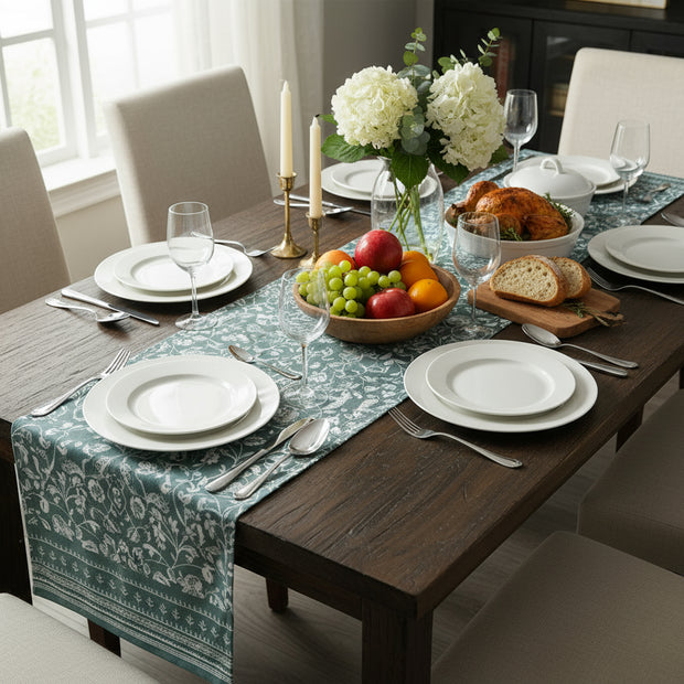 Blue Heaven Jaipuri Cotton Table Runner – 40x250 cm – Handcrafted Elegance for Every Setting