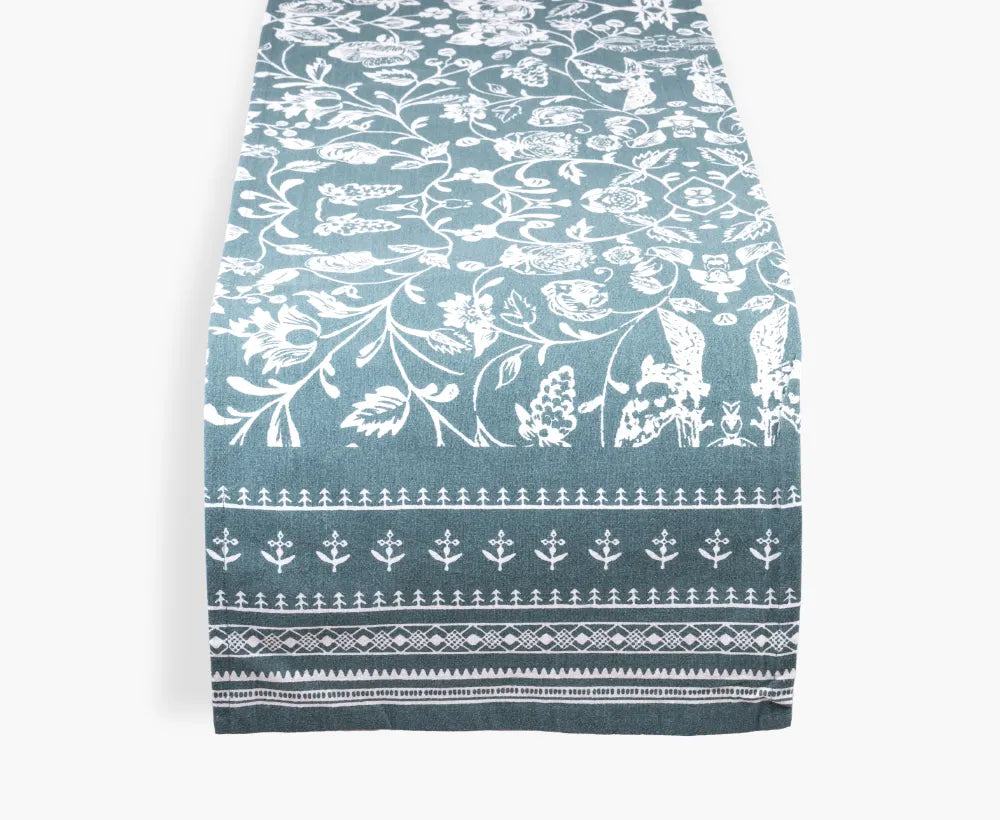 Blue Heaven Jaipuri Cotton Table Runner – 40x250 cm – Handcrafted Elegance for Every Setting