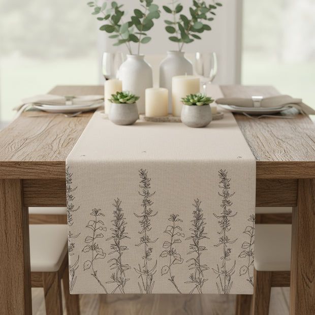 Bee Bloom Jaipuri Cotton Table Runner – 40x250 cm – Natural Elegance in Beige & Black