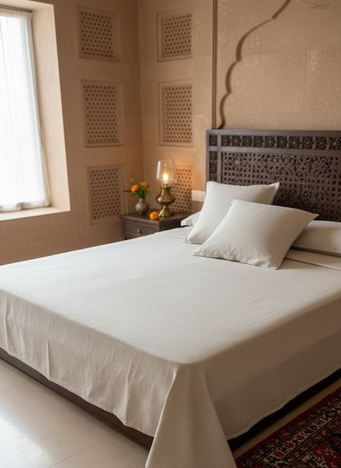 Plain Beige - Super King Flat Bedsheet with 2 Pillow Covers