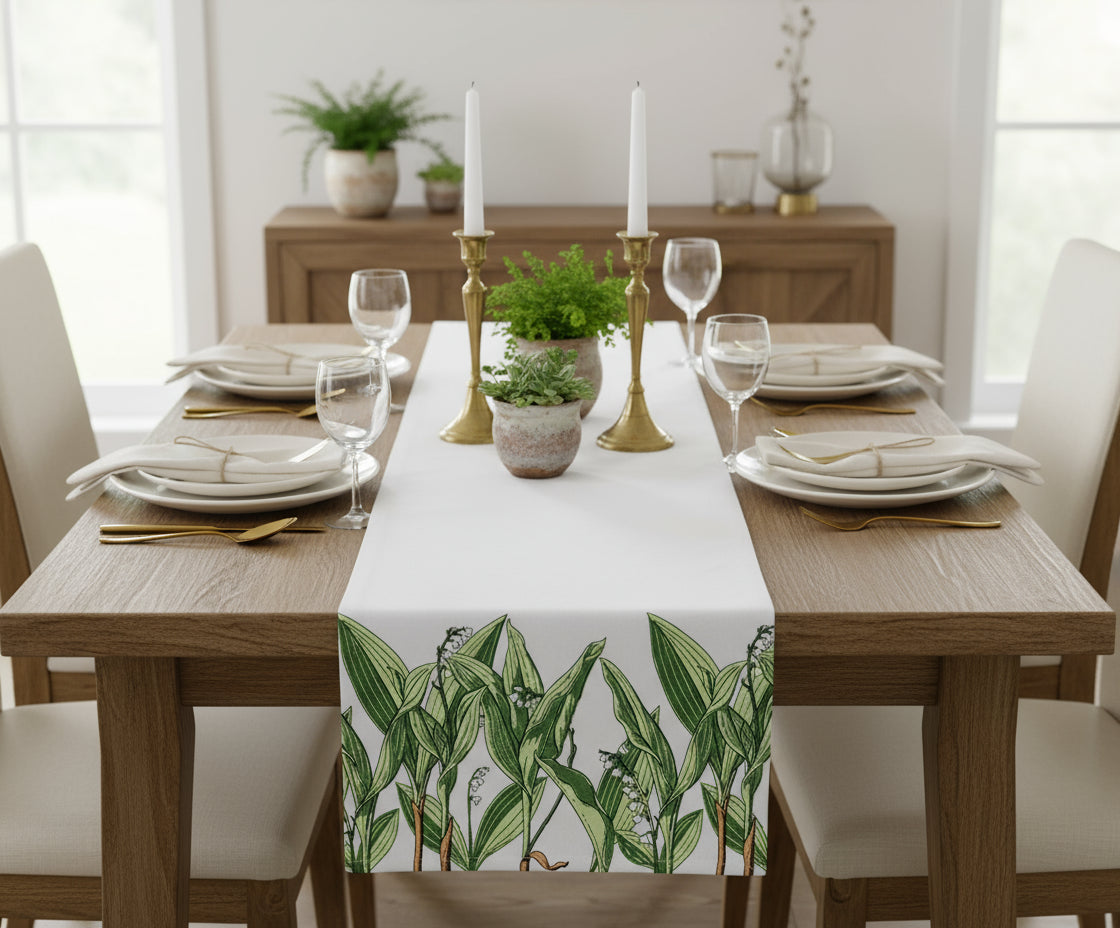 Green Jaipuri Cotton Table Runner – 40x250 cm – Nature-Inspired Handcrafted Elegance